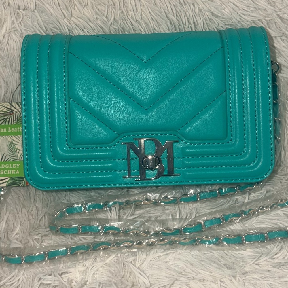 Badgley Mischka Small Chevron Quilted Crossbody Bag In Green Teal - NWT